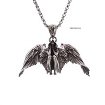 Crouched Hoodie Thinker Winged Angel Goddess Seraph Retro Pendant &amp; Box Chain - £15.87 GBP