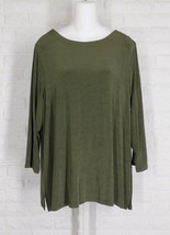 CHICOS Travelers Slinky Knit Top Blouse Criss Cross Back Olive Green Size 3 XL - £32.15 GBP