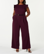 NEW CALVIN KLEIN PURPLE WIDE  LEG  CAREER BELTED JUMPSUIT SIZE 22 W WOME... - $91.25