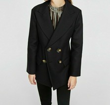 ZARA BLACK Double Breasted Wool Coat Jacket 8094/744 SZ M NEW - $189.00