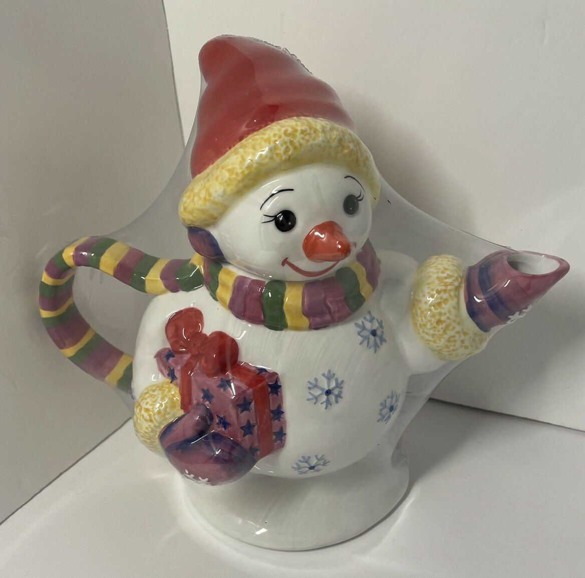 Christopher Radko Traditions Snowman Teapot Holiday Celebrations Snowflake New - $13.98