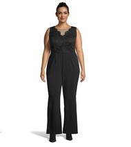 Adrianna Papell Womens 8 Black Sleeveless V-Neck Lace Jumpsuit NEW - $52.91