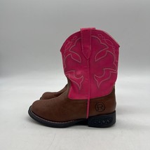 Roper Lightning Girl Pink Brown Leather Mid Calf Pull On Western Boots Size 9 - £27.86 GBP