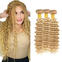 P27/613 Human Hair Bundles Blonde Deep Wave Bundles Human Hair Brazilian Virgin  - $55.99