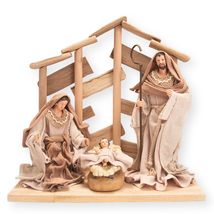 Nazareth Store Pine Wood Nativity Set Holy Family in Cotton Fabric Clothes 12&quot; R - £48.47 GBP+