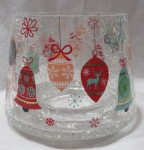 Yankee Candle Jar Shade J/S Clear Crackle Glass HOLIDAY BELLS red green deer - $42.82