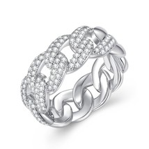 925 Sterling Silver Cuban Link Ring Shining Zircon Punk Chain Finger Rings for W - £42.92 GBP