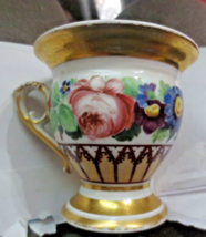 Antique French Coffee Tea Cup Gold trim Flowers - $35.69