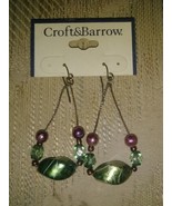 Croft &amp; Barrow Dangle Beaded Earrings Purple Green Silver Tone Pierced Ears - £9.31 GBP