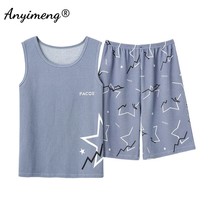Soft Waffle Fabric Summer Trendy Mens Pajama Cotton Sleeveless Tanks and... - $53.98