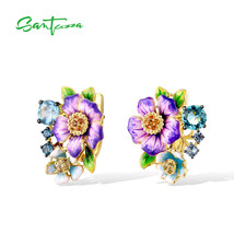 5 sterling silver earrings for women shiny blue stone delicate purple flower party fine thumb200
