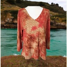 Vintage 90s Tie Dye Top M Sequins Embroidered Fairy Boho Y2K Blouse Orange Rust - £15.56 GBP
