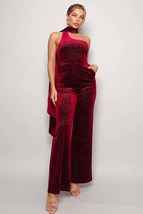 Women&#39;s Scarf Top Glitter Velvet Jumpsuit - $40.00