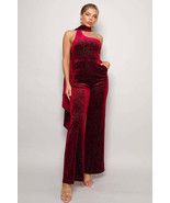 Women&#39;s Scarf Top Glitter Velvet Jumpsuit - $54.83 CAD