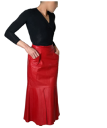 Red Leather Custom Fishtail Skirt Vintage Mermaid Trumpet Skirt - $428.28