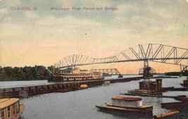 Paddle Steamer Mississippi River Bridges Clinton Iowa 1910c postcard - £5.44 GBP