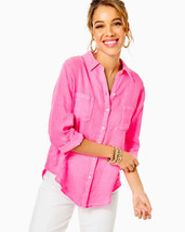 New Lilly Pulitzer Sea View Button Down Top Shirt Aurora Pink Xl Sold Out - £115.65 GBP
