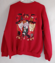 Vintage Nutcracker Kittens In Christmas Stockings Red Sweatshirt Size XL - £15.41 GBP