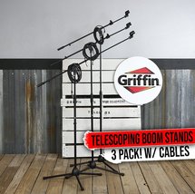 Microphone Boom Stand with XLR Mic Cable &amp; Clip (Pack of 3) by GRIFFIN -... - £50.40 GBP