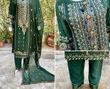 Pakistani Dark Green 3Pcs Fancy Chiffon Dress with embroidery &amp; Squins w... - $113.85