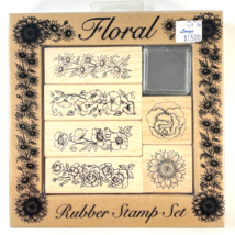 Floral Rubber Stamp Set All Night Media #2401R New 6 Unmounted Flower Border - $14.45