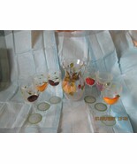 Vintage Glass Pitcher with 6 matching Flute Glasses With Fruit on it - $30.08 CAD