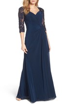 La Femme Ruched Twist Column Gown SZ 4 ($438) Navy - £111.83 GBP