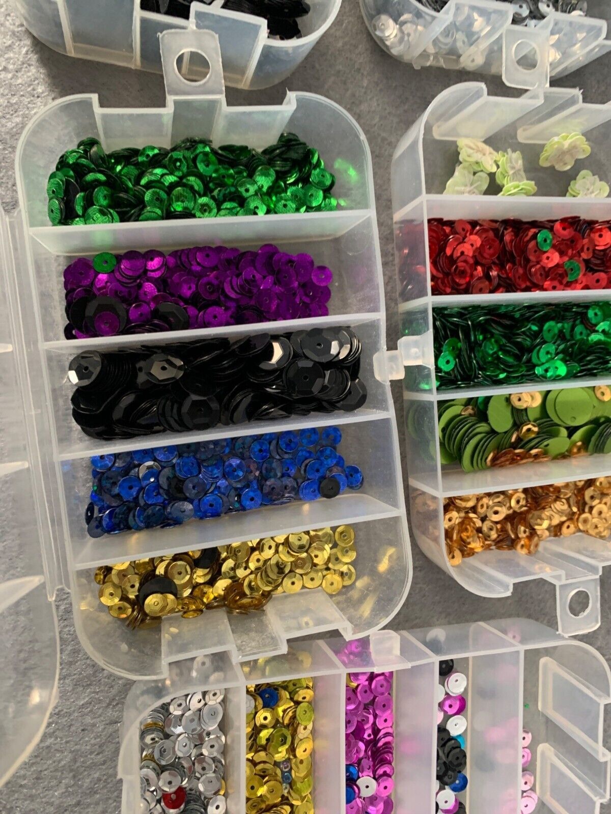 Vintage Craft Supplies Sequins Variety Colors In Organizer Box Crafting Sewing & Item image 4