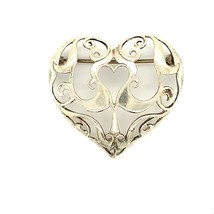 Vintage Sterling Silver Signed Jezlaine Ornate Scroll Filigree Heart Brooch Pin - £31.65 GBP