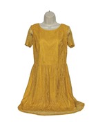 Gianni Bini Sheath Dress Small Mustard Yellow Ruffles Short Sleeve Lace ... - $37.62