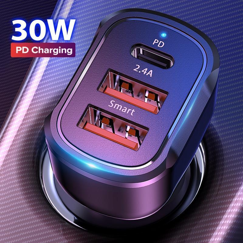 universal 30w pd 3 usb car charger quick charge qc3.0 mobile phone type c fast c