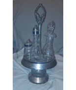 Vintage Silver Plated Cruet Set W/ Raised Stand &amp; 5 Glass Pieces - £97.15 GBP