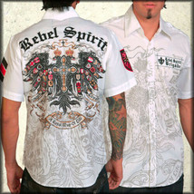 Rebel Spirit Medals Eagle Cross Military Mens Short Sleeve Button Up Shi... - $82.49