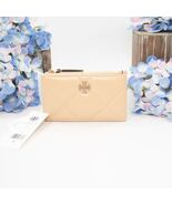 Tory Burch Kira Vanilla Leather Diamond Quilt Pave Logo Zip Card Case Wa... - $148.01