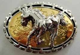  Galloping Horse Belt Buckle Gold &amp; silver Scalloped edge - NEW - £8.63 GBP