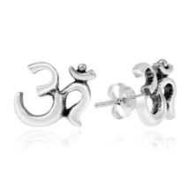 Spiritual Harmony Om Aum Sterling Silver Stud Earrings - £15.49 GBP