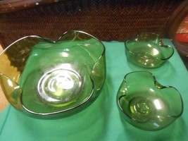 Great Collectible Anchor Hocking AVOCADO Bowl and 2 Candle Holder Bowls - £12.89 GBP