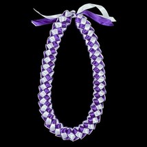 Purple And White Braided 4 Ribbon Graduation Gift Lei Hand Made 2” Wide - £13.94 GBP