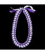 Purple And White Braided 4 Ribbon Graduation Gift Lei Hand Made 2” Wide - £13.89 GBP