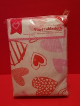 Tablecloth 60 x 102 Vinyl Valentine Red Heart White Table Cloth New Home Holiday - £12.90 GBP