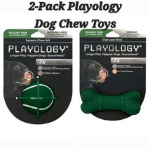 Playology Dual Layer 2-PK BONE &amp; BALL Dog Chew Toy All Natural HAM Scent Large - £15.78 GBP