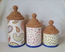 MacKenzie-Childs CARNABY 3 Piece Ceramic Canister Set with Cork Lids Portugal - £98.89 GBP