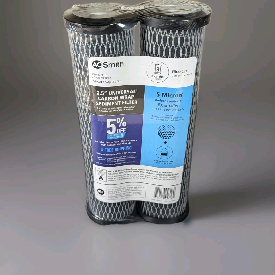 AO Smith AO-WH-PRE-RCP2 2.5&quot; Universal Carbon Wrap Sediment  Filter 2 Pack - $18.99