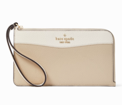New Kate Spade Lucy Colorblock Leather Medium L-zip Wristlet Light Sand ... - $37.11