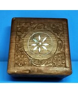Hand Carved Wood Jewelry Trinket Box Inlaid Flower Design 4x4 Inch Nice ... - $284.53 MXN
