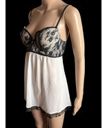 VTG Linea Donatella Black &amp; White Nylon Floral Lace Ruffle Lingerie Nigh... - $21.88
