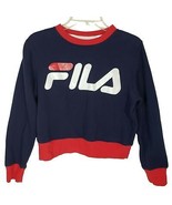 FILA Blue Red White Logo Crop Sweatshirt Pullover Sweater Size M - £19.18 GBP