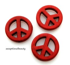 20 Bright Red Dyed Howlite 20mm 3/4 Inch Flat Peace Sign Cutout Craft Beads - £3.15 GBP