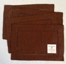 Sferra Festival Cocktail Napkins Mocha Brown 6x9" SET/4 Linen w/Hemstitc... - $25.64