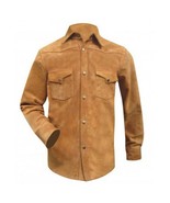 Mens Brown Suede Shirt Leather Trucker Jacket Custom Made Size S M L XL ... - £112.43 GBP